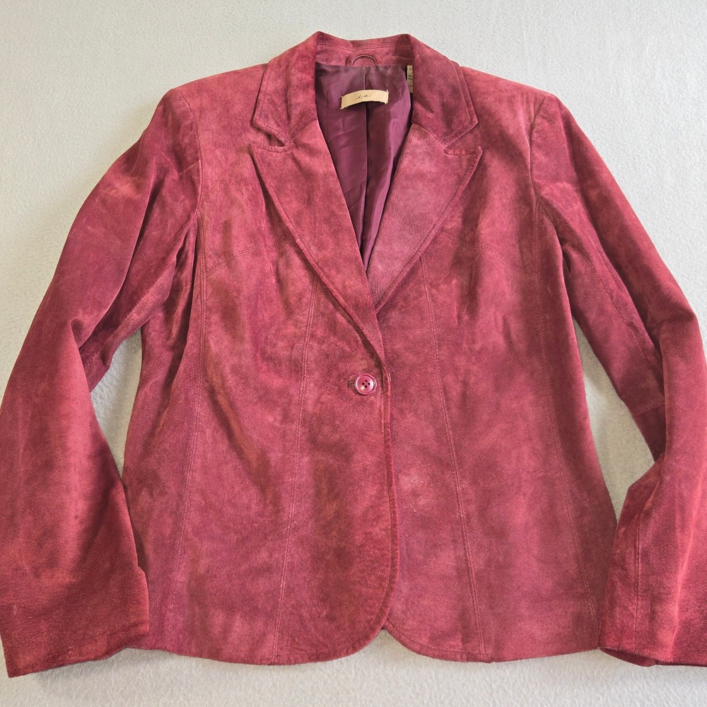 i.e. Suede Blazer Women M Burgundy Leather Single Button Tailored Jacket
